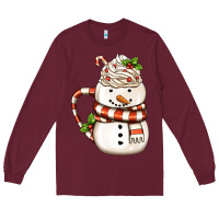 Burgundy Christmas Snowman Coffee Cup Long Sleeve Tee - FaDigitalArtStudio