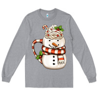 Heather Grey Christmas Snowman Coffee Cup Long Sleeve Tee - FaDigitalArtStudio