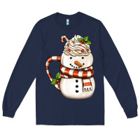 Navy Christmas Snowman Coffee Cup Long Sleeve Tee - FaDigitalArtStudio