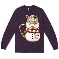 Plum Christmas Snowman Coffee Cup Long Sleeve Tee - FaDigitalArtStudio