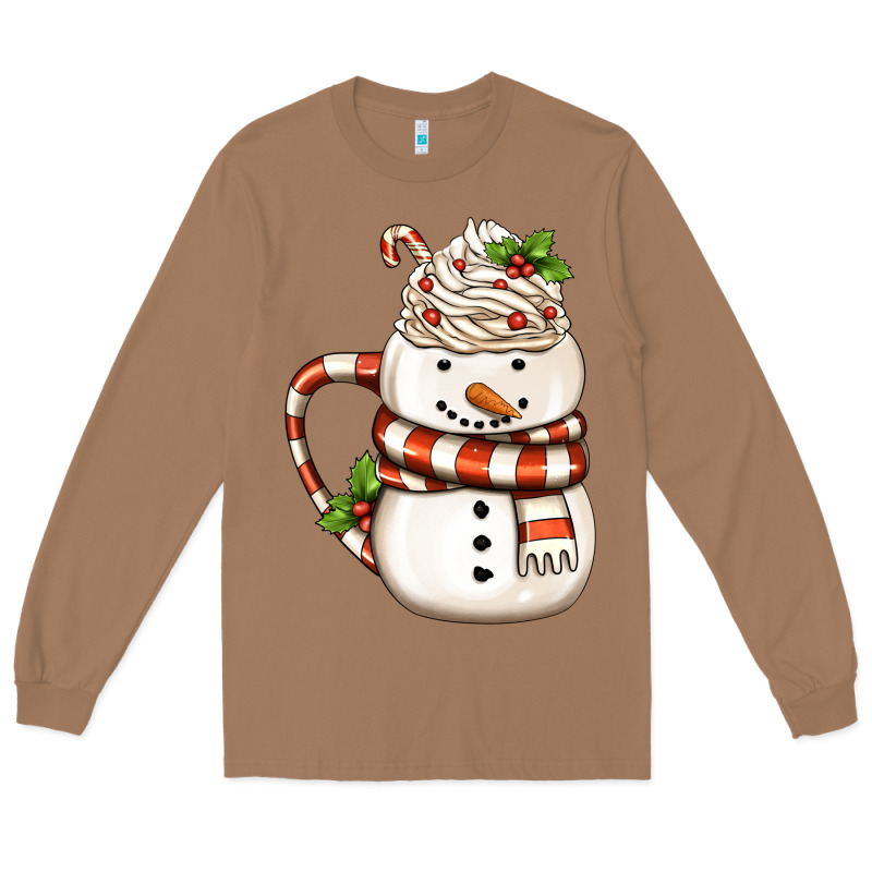 Christmas Snowman Coffee Cup Long Sleeve Tee by FaDigitalArtStudio | Teevron