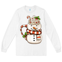White Christmas Snowman Coffee Cup Long Sleeve Tee - FaDigitalArtStudio