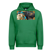 Emerald Charolais and black angus bull with sunflower and leopard Urban Hoodie - RanaPortraitStore