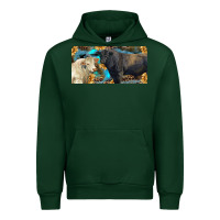 Forest Green Charolais and black angus bull with sunflower and leopard Urban Hoodie - RanaPortraitStore