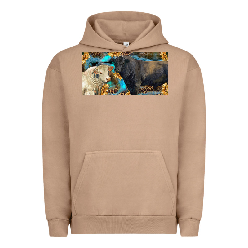 Charolais And Black Angus Bull With Sunflower And Leopard Urban Hoodie by RanaPortraitStore | Teevron