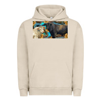 Pigment French Oak Charolais and black angus bull with sunflower and leopard Urban Hoodie - RanaPortraitStore