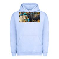 Pigment Grape Ice Charolais and black angus bull with sunflower and leopard Urban Hoodie - RanaPortraitStore