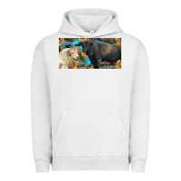 Pigment Lunar Rock Charolais and black angus bull with sunflower and leopard Urban Hoodie - RanaPortraitStore