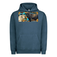Pigment Midnight Navy Charolais and black angus bull with sunflower and leopard Urban Hoodie - RanaPortraitStore