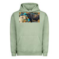 Pigment Oil Green Charolais and black angus bull with sunflower and leopard Urban Hoodie - RanaPortraitStore