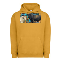 Pigment Peanut Butter Charolais and black angus bull with sunflower and leopard Urban Hoodie - RanaPortraitStore