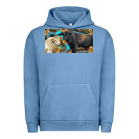 Pigment Pebble Blue Charolais and black angus bull with sunflower and leopard Urban Hoodie - RanaPortraitStore