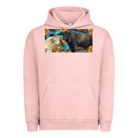 Pigment Salmon Charolais and black angus bull with sunflower and leopard Urban Hoodie - RanaPortraitStore