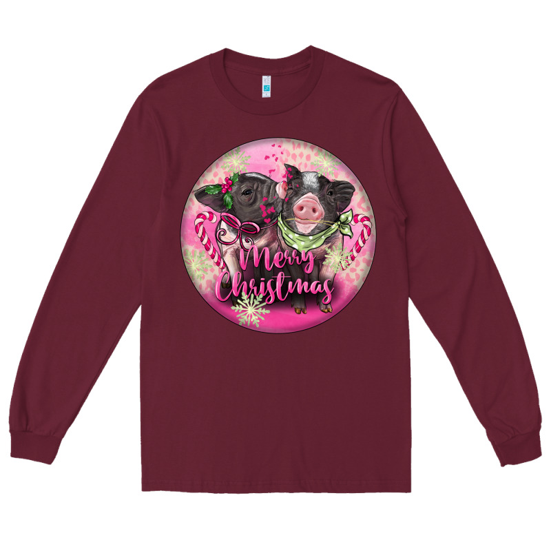 Pink Merry Christmas Pig Long Sleeve Tee by FaDigitalArtStudio | Teevron