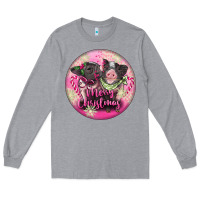 Heather Grey Pink Merry Christmas Pig Long Sleeve Tee - FaDigitalArtStudio