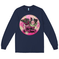 Navy Pink Merry Christmas Pig Long Sleeve Tee - FaDigitalArtStudio