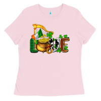 Bubblegum Pink St. Patrick's Love and golds Ladies Tee - OliviaCreatesArt