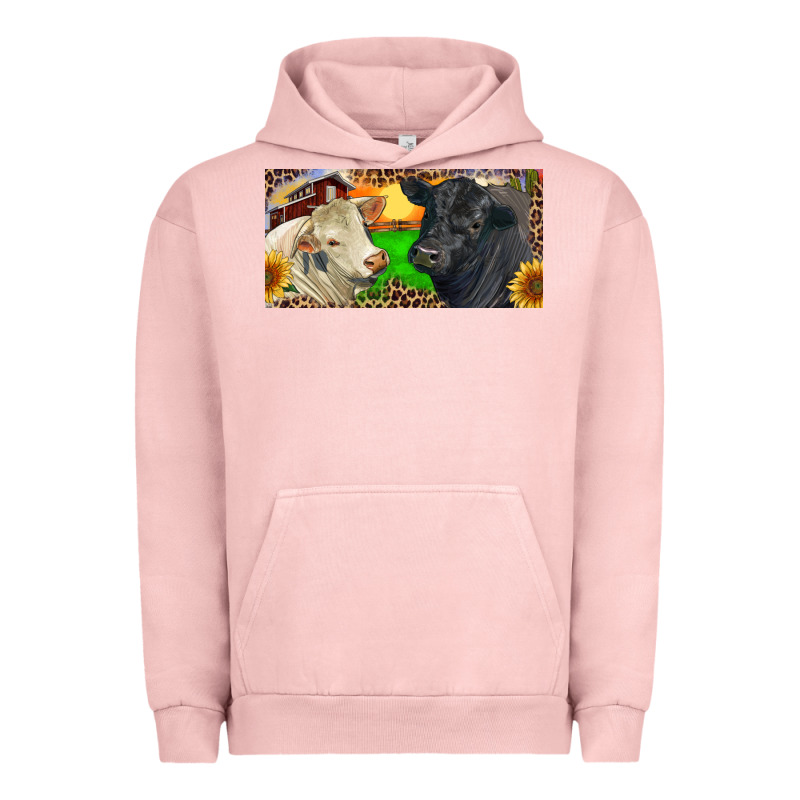 Charolais Bull And Black Angus Bull With Farm Urban Hoodie by RanaPortraitStore | Teevron