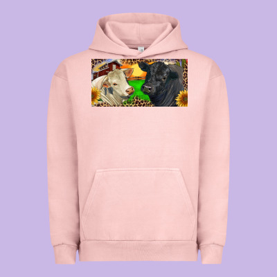 Charolais Bull And Black Angus Bull With Farm Urban Hoodie Designed By Ranaportraitstore