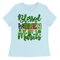 Baby Blue St. Patrick's Blessed women are born in March Ladies Tee - OliviaCreatesArt