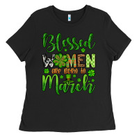 Black St. Patrick's Blessed women are born in March Ladies Tee - OliviaCreatesArt