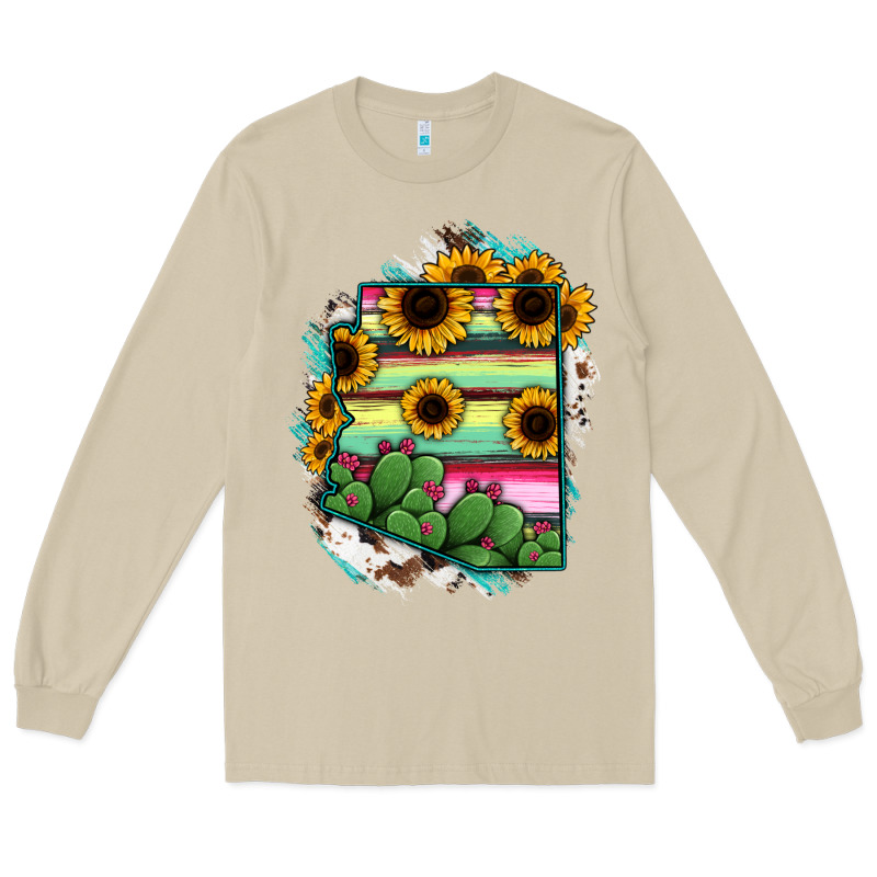 Arizona Map Sunflower Cactus Serape Long Sleeve Tee by RanaPortraitStore | Teevron