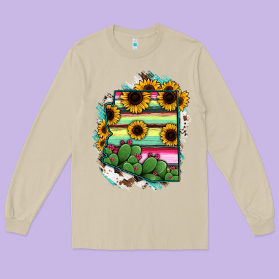 Arizona Map Sunflower Cactus Serape Long Sleeve Tee Designed By Ranaportraitstore