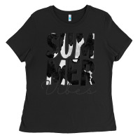 Black Summer Vibes Black White Cowhide Ladies Tee - CowCowDesign