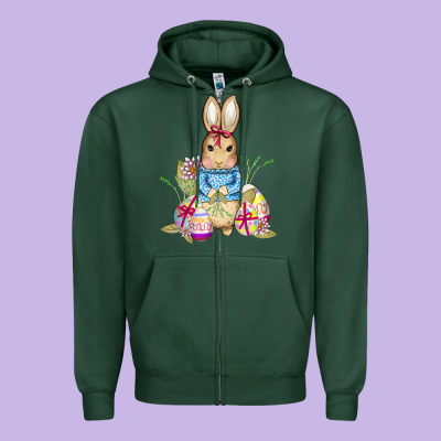 Easter Bunny And Eggs Zipper Hoodie Designed By Adodesignshop