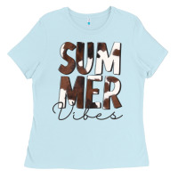 Baby Blue Summer Vibes Brown White Cowhide Ladies Tee - CowCowDesign