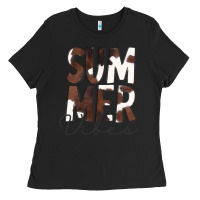 Black Summer Vibes Brown White Cowhide Ladies Tee - CowCowDesign