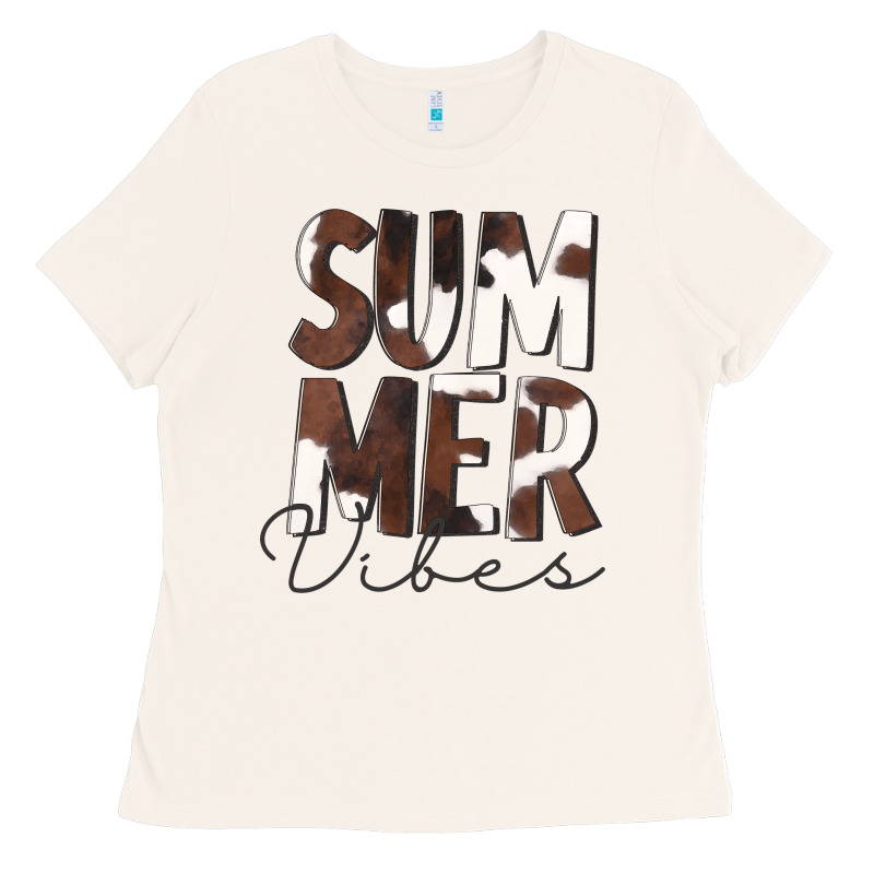Summer Vibes Brown White Cowhide Ladies Tee by CowCowDesign | Teevron