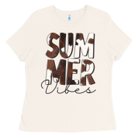 Bone Summer Vibes Brown White Cowhide Ladies Tee - CowCowDesign