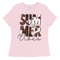Bubblegum Pink Summer Vibes Brown White Cowhide Ladies Tee - CowCowDesign