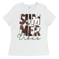 White Summer Vibes Brown White Cowhide Ladies Tee - CowCowDesign
