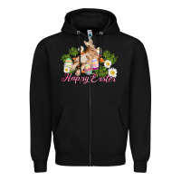 Black easter bunny with carrots and daisy Zipper Hoodie - AdoDesignShop