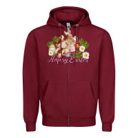 Burgundy easter bunny with carrots and daisy Zipper Hoodie - AdoDesignShop