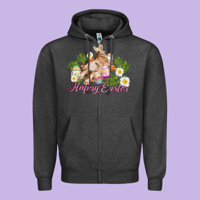 Easter Bunny With Carrots And Daisy Zipper Hoodie Designed By Adodesignshop