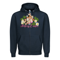 Navy easter bunny with carrots and daisy Zipper Hoodie - AdoDesignShop