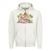 Oatmeal Heather easter bunny with carrots and daisy Zipper Hoodie - AdoDesignShop