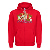Red easter bunny with carrots and daisy Zipper Hoodie - AdoDesignShop