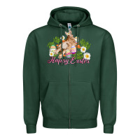 Sports Green easter bunny with carrots and daisy Zipper Hoodie - AdoDesignShop