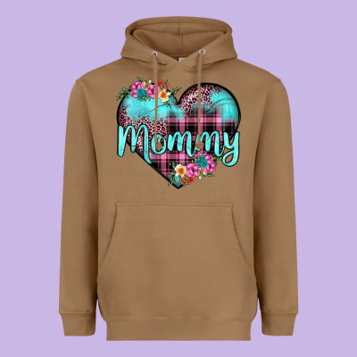 Mommy Leopard Turquoise Heart Heavyweight Hoodie Designed By Jahusdesignshop