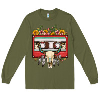 Army Green bull skull sunflower floral cassette Long Sleeve Tee - FaDigitalArtStudio