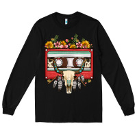 Black bull skull sunflower floral cassette Long Sleeve Tee - FaDigitalArtStudio