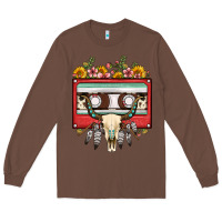 Chestnut bull skull sunflower floral cassette Long Sleeve Tee - FaDigitalArtStudio