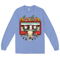 Colony Blue bull skull sunflower floral cassette Long Sleeve Tee - FaDigitalArtStudio