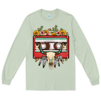 Bull Skull Sunflower Floral Cassette Long Sleeve Tee | Teevron