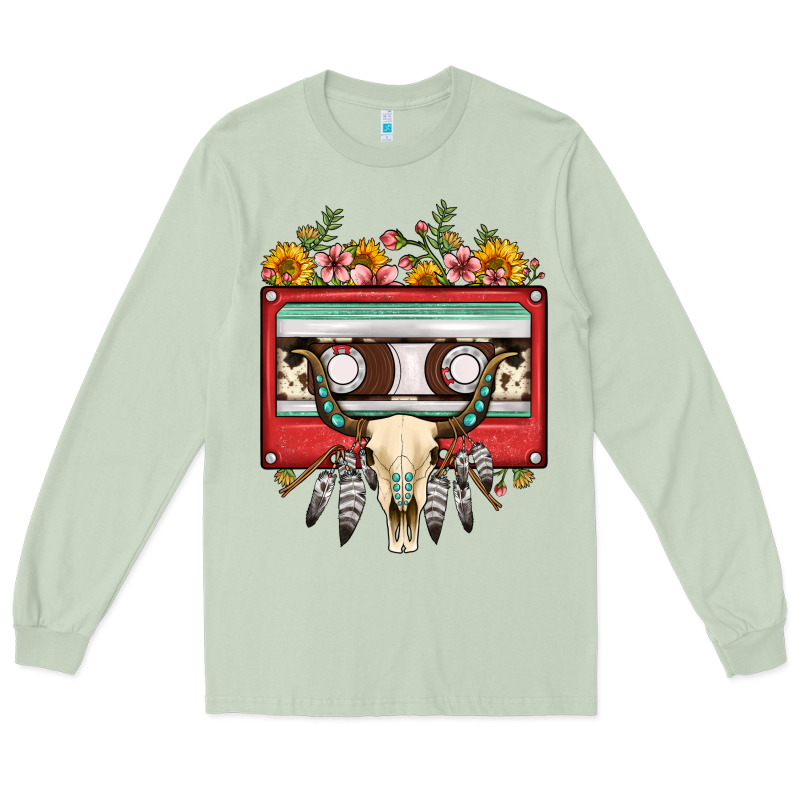 Bull Skull Sunflower Floral Cassette Long Sleeve Tee by FaDigitalArtStudio | Teevron