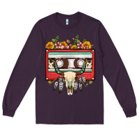 Plum bull skull sunflower floral cassette Long Sleeve Tee - FaDigitalArtStudio